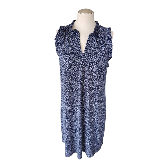 Michael Kors Navy Blue Floral Sleeveless Ruffle Midi Dress – Size L - Picture 1 of 11